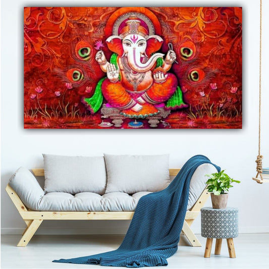 vibrant Ganesha canvas wall art for living room and pooja room