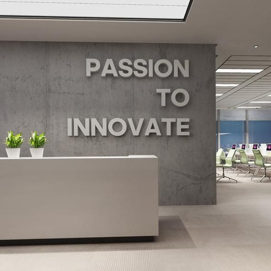 Corporate acrylic wall sign passion to innovate 3D typography office reception wall decor
