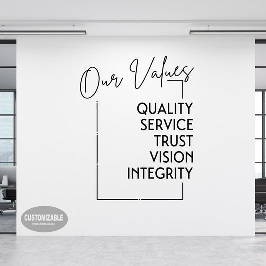 Corporate values acrylic wall sign Our Values Quality Service Trust Vision Integrity office wall branding decor

