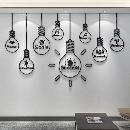 Corporate vision acrylic wall sign set success growth goals teamwork strategy innovation light bulb wall decor
