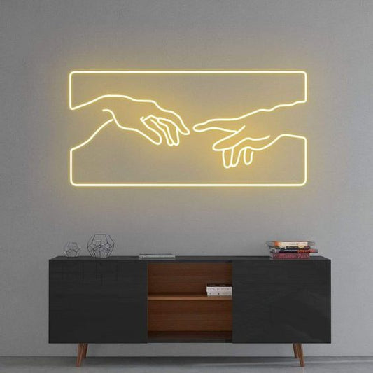 Creation hands neon sign board warm white neon light artistic wall decor