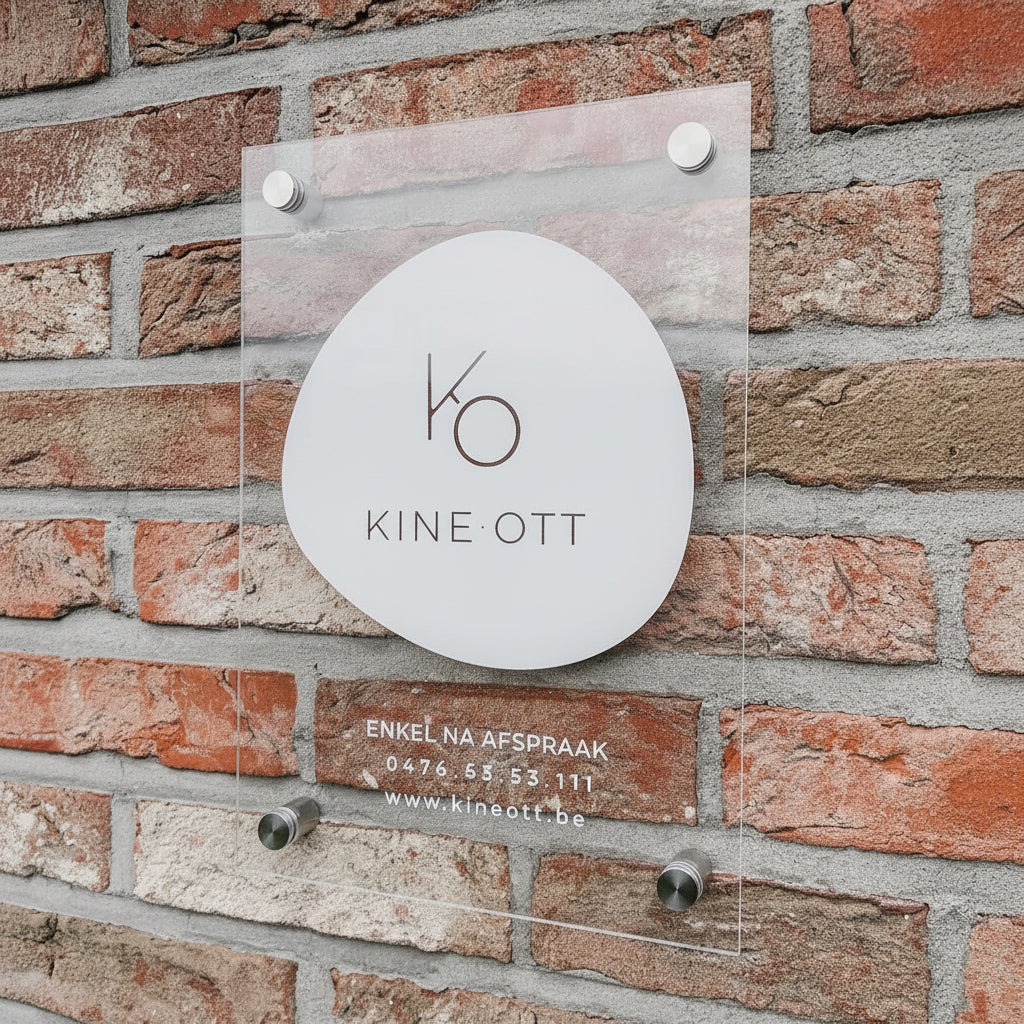 Custom acrylic wall sign with standoff mount for modern business signage.
