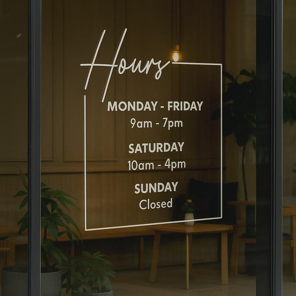 Custom business hours vinyl glass sticker for shop window office door signage display