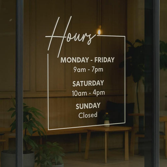 Custom business hours vinyl glass sticker for shop window office door signage display