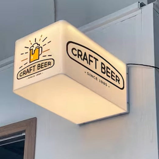Custom coffee shop cube light box sign with LED cafe storefront branding.