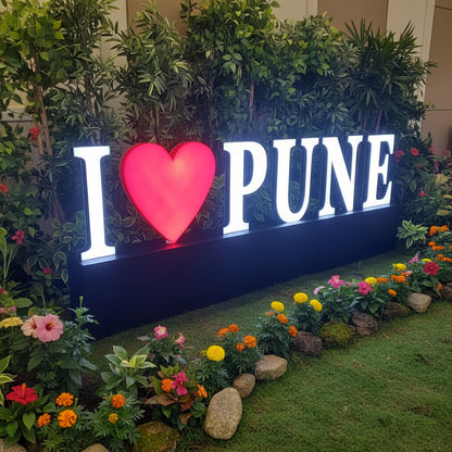 custom LED neon sign I love Pune illuminated acrylic letters event display branding signage