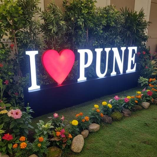 custom LED neon sign I love Pune illuminated acrylic letters event display branding signage