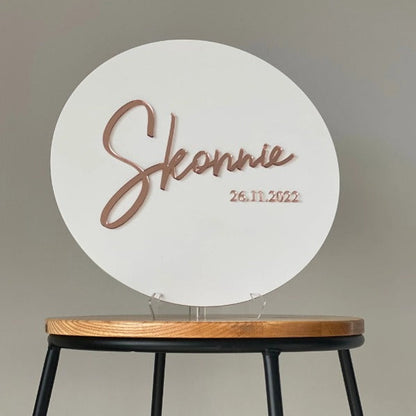 custom name round acrylic sign board metallic script 3D wedding event decor display