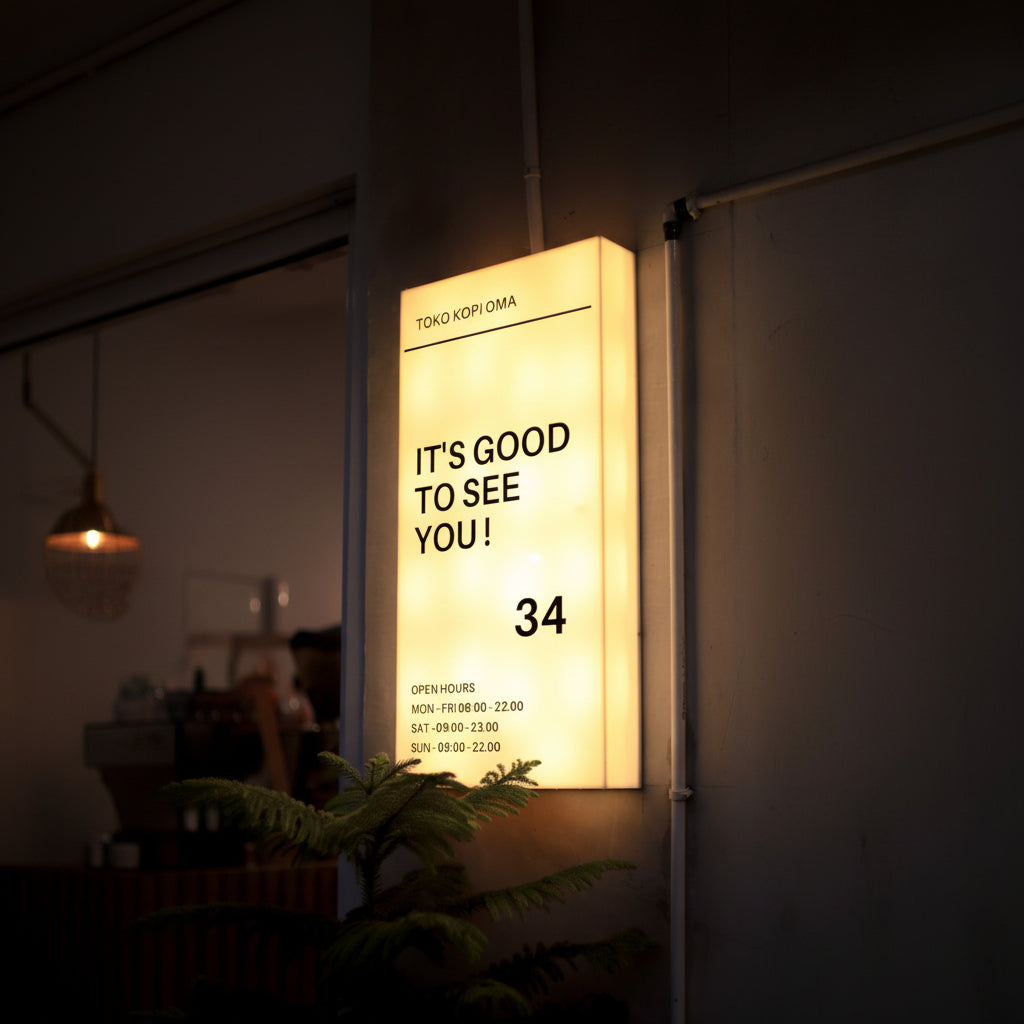 Custom vertical LED cafe light box sign for illuminated coffee shop branding.