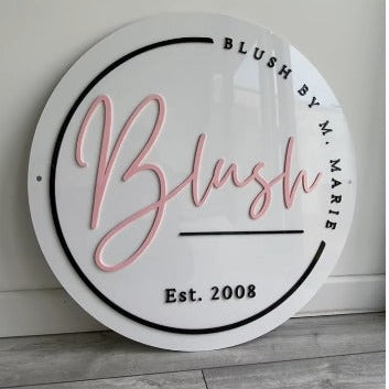 custom circular illuminated sign red acrylic board shop branding exterior signage