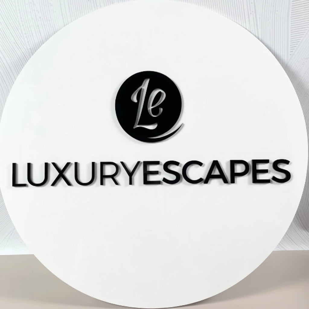 custom round acrylic logo sign black lettering glossy board wedding event signage