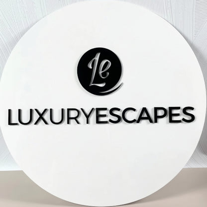 custom round acrylic logo sign black lettering glossy board wedding event signage