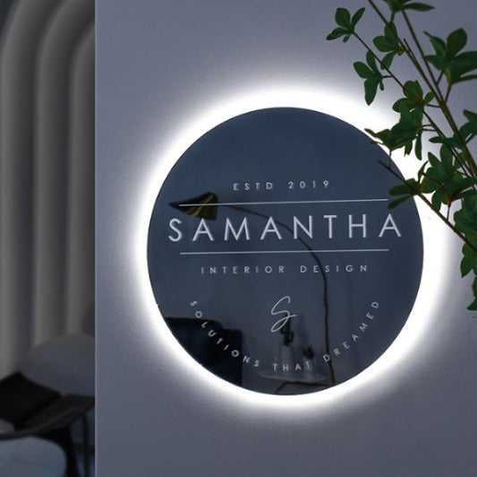 custom shape acrylic LED backlit logo sign with halo lighting for boutique and interior decor