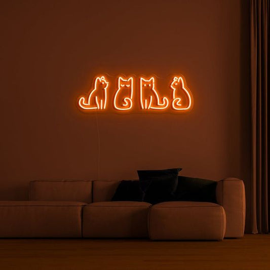 Cute cat line neon sign board orange neon light aesthetic wall decor