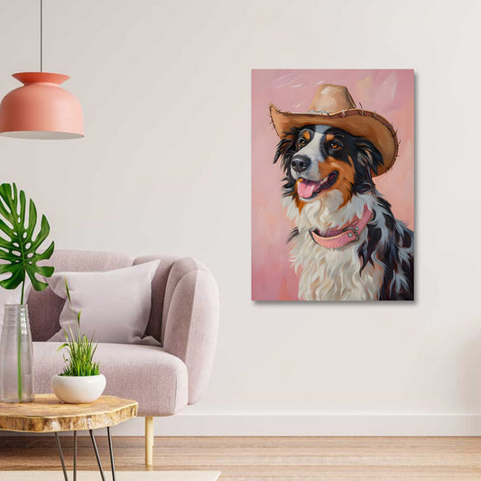 cute dog cowboy hat canvas painting frame pet portrait painting on canvas wall decor