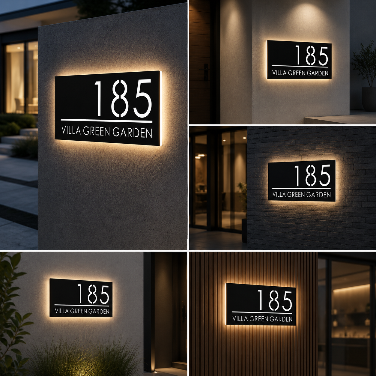 LED Outdoor House Number Sign Black Acrylic Backlit Address Plaque Illuminated Name Plate for Villa Gate and Exterior Wall