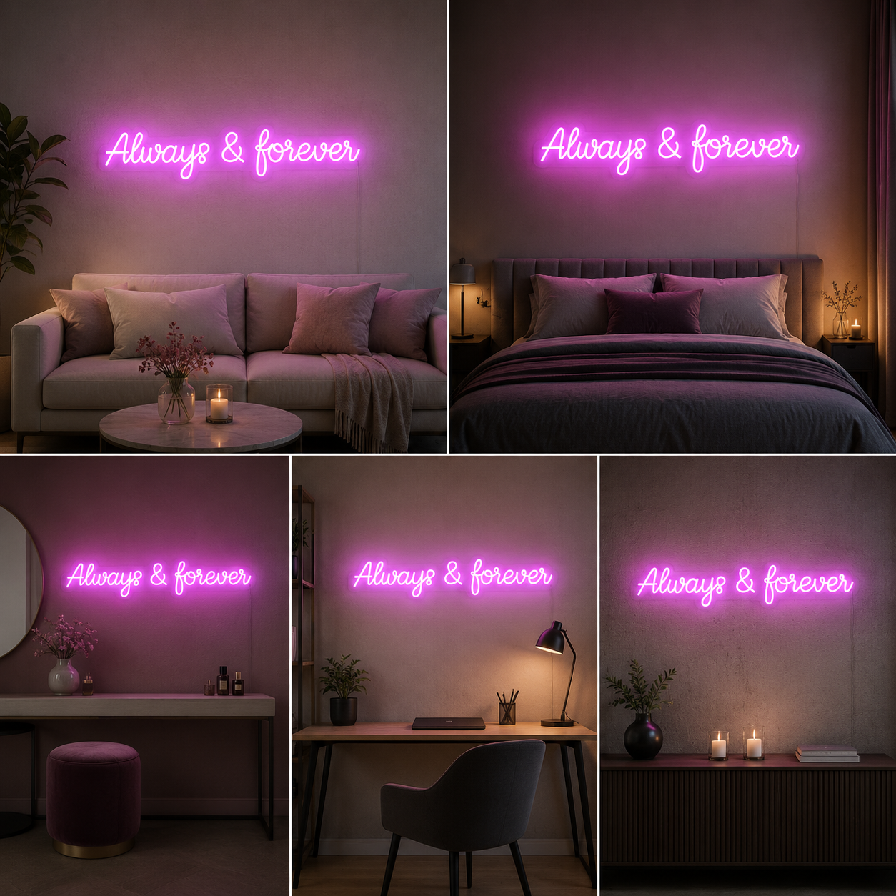 Always & Forever Neon Sign Board | LED Neon Light Sign for Wedding, Couple & Room Decor