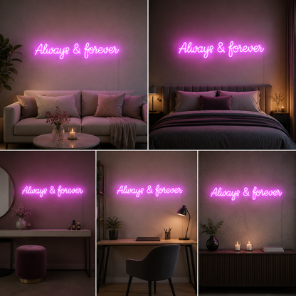 Always & Forever Neon Sign Board | LED Neon Light Sign for Wedding, Couple & Room Decor