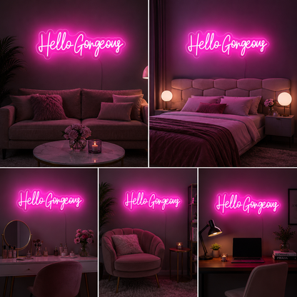 Hello Gorgeous Neon Sign Board | Stylish Custom Neon Light Wall Decor