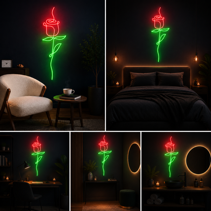 Rose Flower Neon Sign Board | Neon Light Name Plate | Neon Name Light Customized (10 By 24 Inches)
