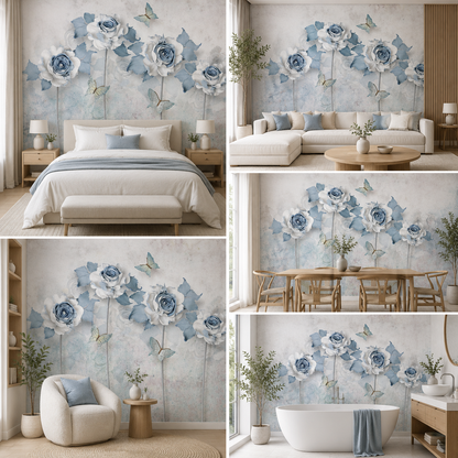 Luxury Blue Rose Wallpaper for Bedroom