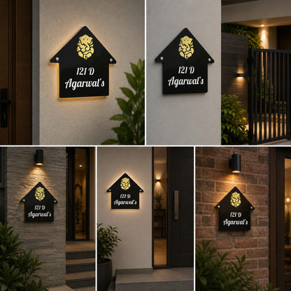 Round Acrylic Couple Name Plate with Buddha Design & Gold Leaf Accents | Premium Personalized Door Sign