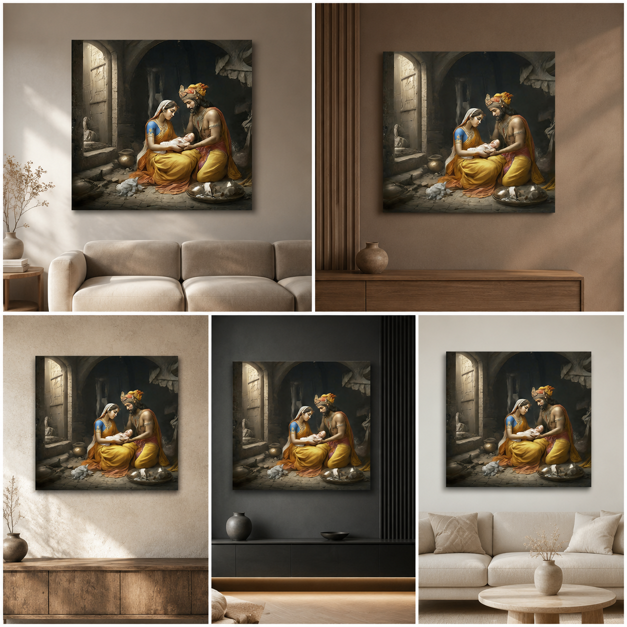 Yashoda Krishna Baby Wall Painting – Lord Krishna Childhood Canvas Art