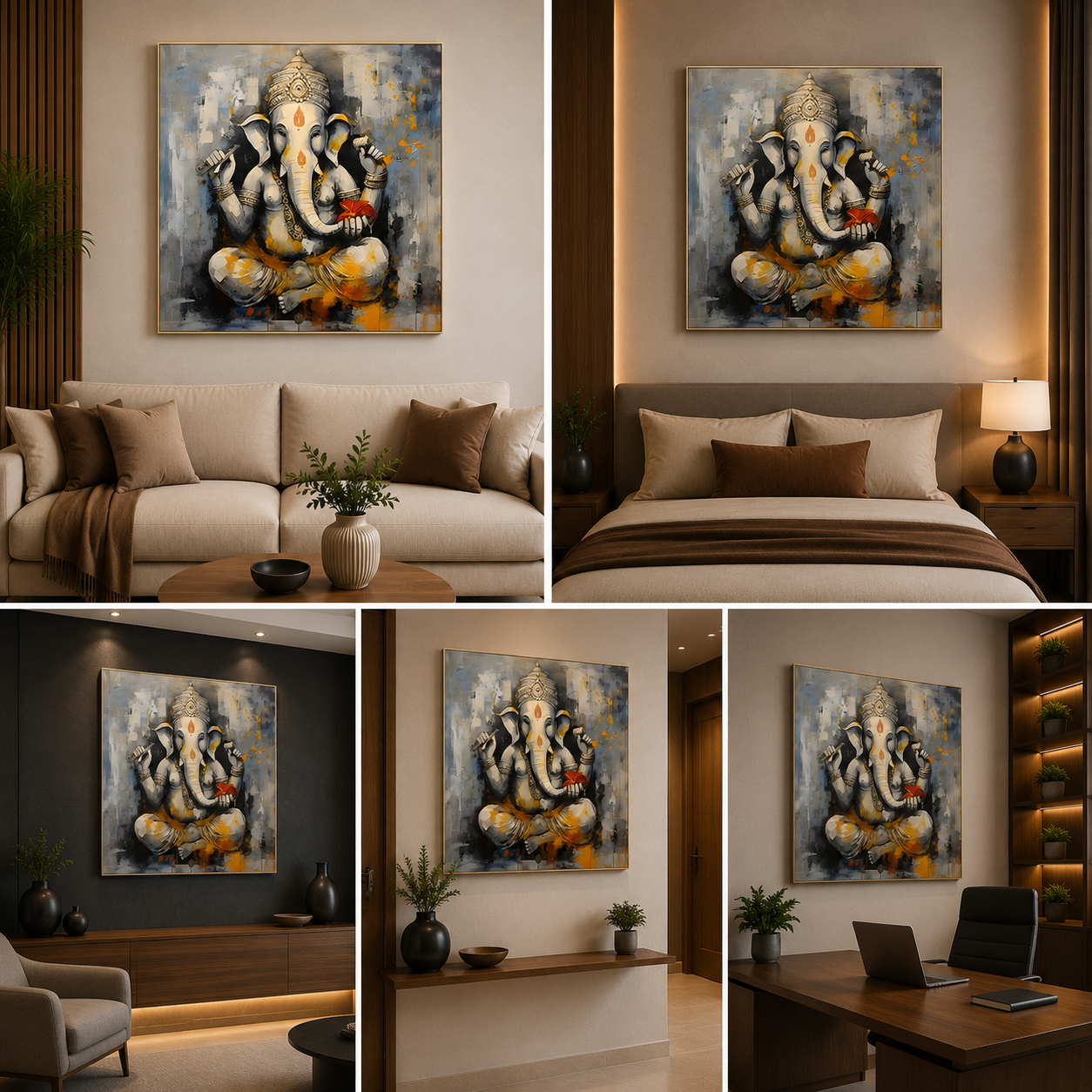 Lord Ganesha Canvas Painting Frame Wall Decor for Living Room