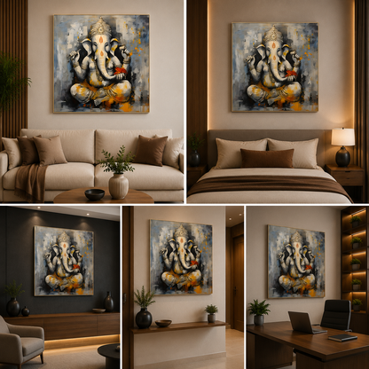 Lord Ganesha Canvas Painting Frame Wall Decor for Living Room