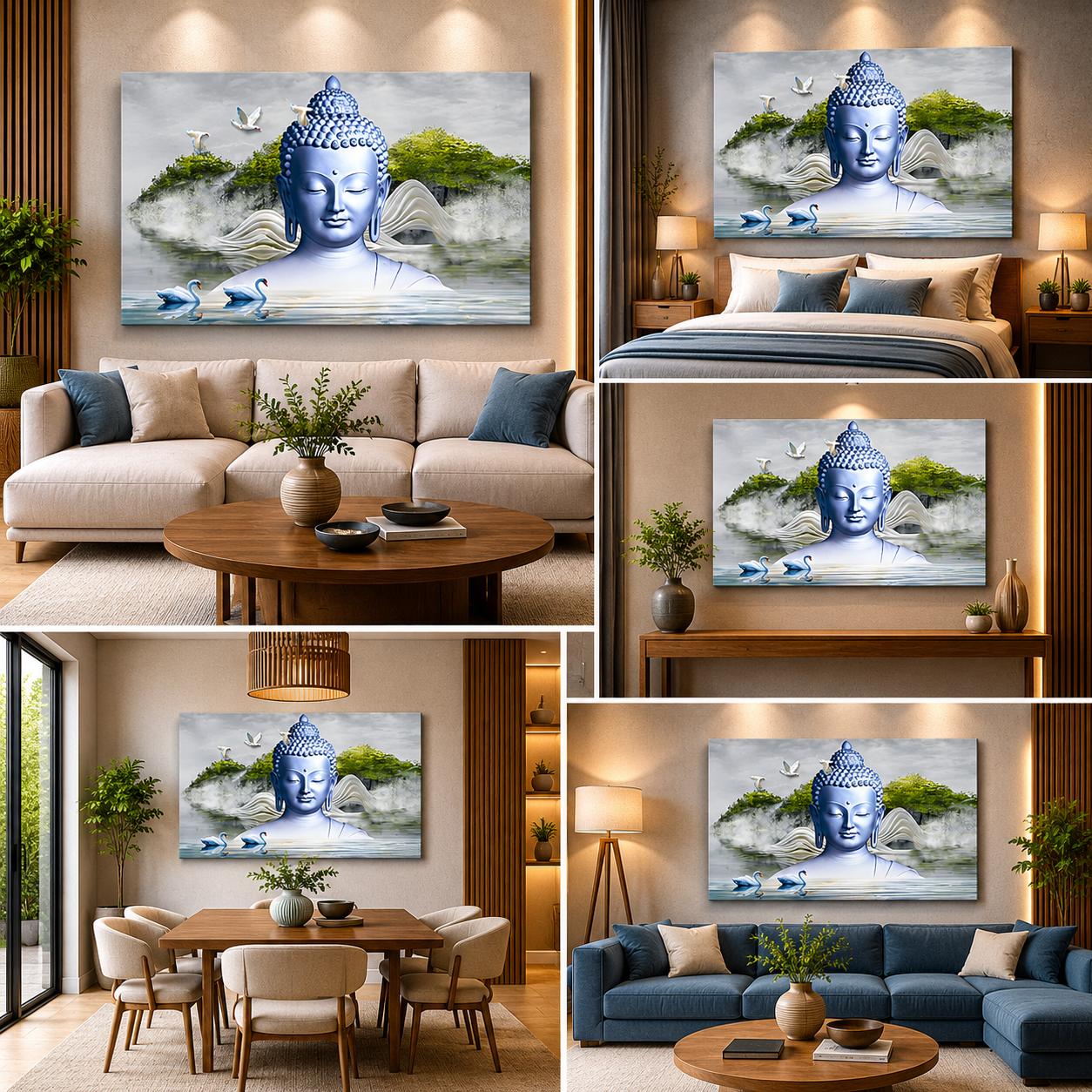 Silver Buddha Painting for Living Room Decor