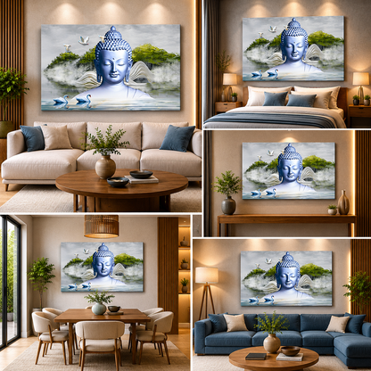 Silver Buddha Painting for Living Room Decor