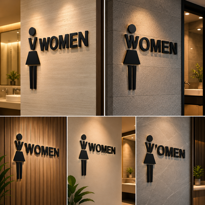 Modern Women Restroom Wall Sign | Female Bathroom Door Letter Signage | Washroom Plaque for Office Hotel Cafe Mall