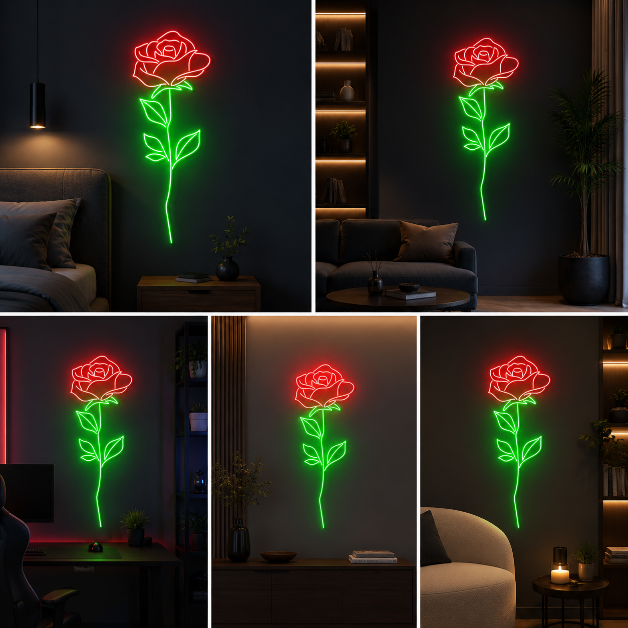 Red Rose Neon Sign Board | Custom Neon Light | LED Neon Light Name Plate for Wall Decor