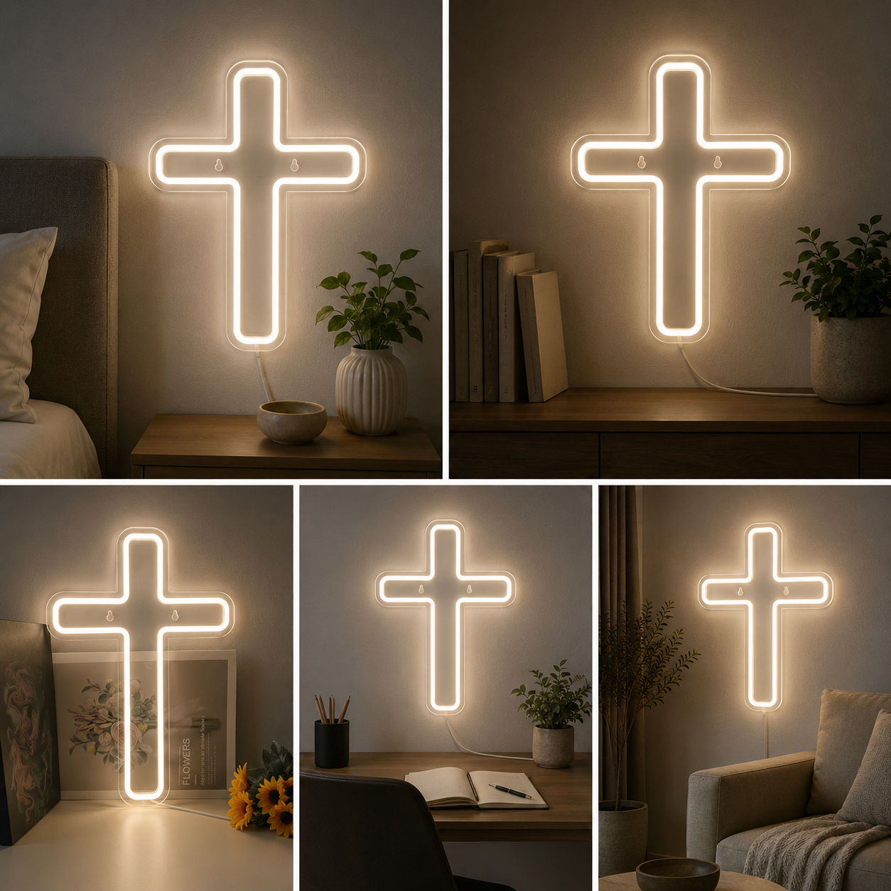 Cross Neon Sign Board | White LED Custom Neon Light Cross Sign for Church, Prayer Room & Spiritual Wall Decor (18X10 In)