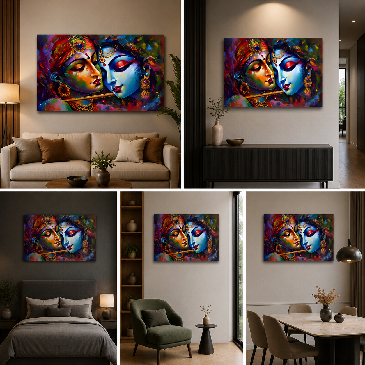 Radha Krishna Abstract Canvas Painting Frame | Modern Spiritual Wall Art for Living Room Decor