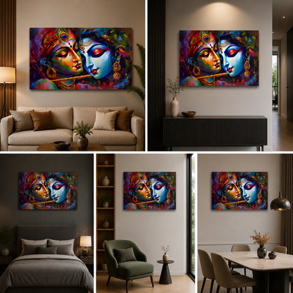 Radha Krishna Abstract Canvas Painting Frame | Modern Spiritual Wall Art for Living Room Decor