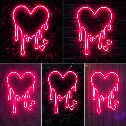 Premium Dripping Heart Pink Neon LED Wall Sign for Bedroom, Cafe, Salon & Event Decor