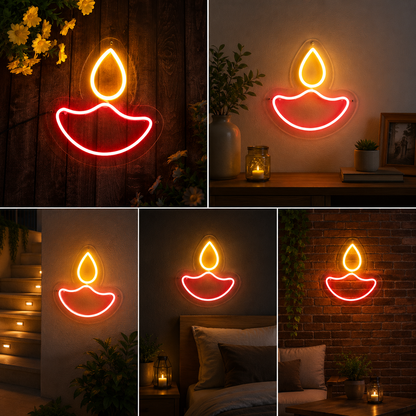 Diya Neon Sign Board | LED Festival Neon Light for Diwali Home Decor