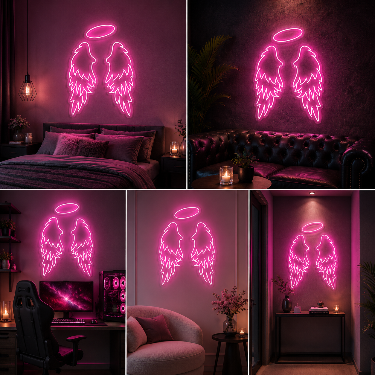 Angel Wings with Halo Neon Sign Board | Pink LED Neon Light