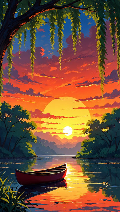 Sunset Lake Ceiling Panel with Boat Scene for Luxury Living Room False Ceiling Decor