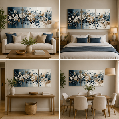 3-Piece Elegant Floral Canvas Wall Art Set with Modern Botanical Design for Home Decor