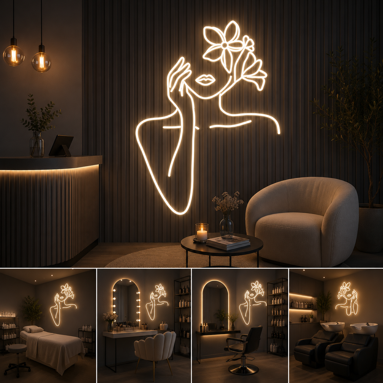 Floral Beauty Neon Sign Board | Neon Light Name Plate | Neon Name Light Customized (30 By 30 Inches)