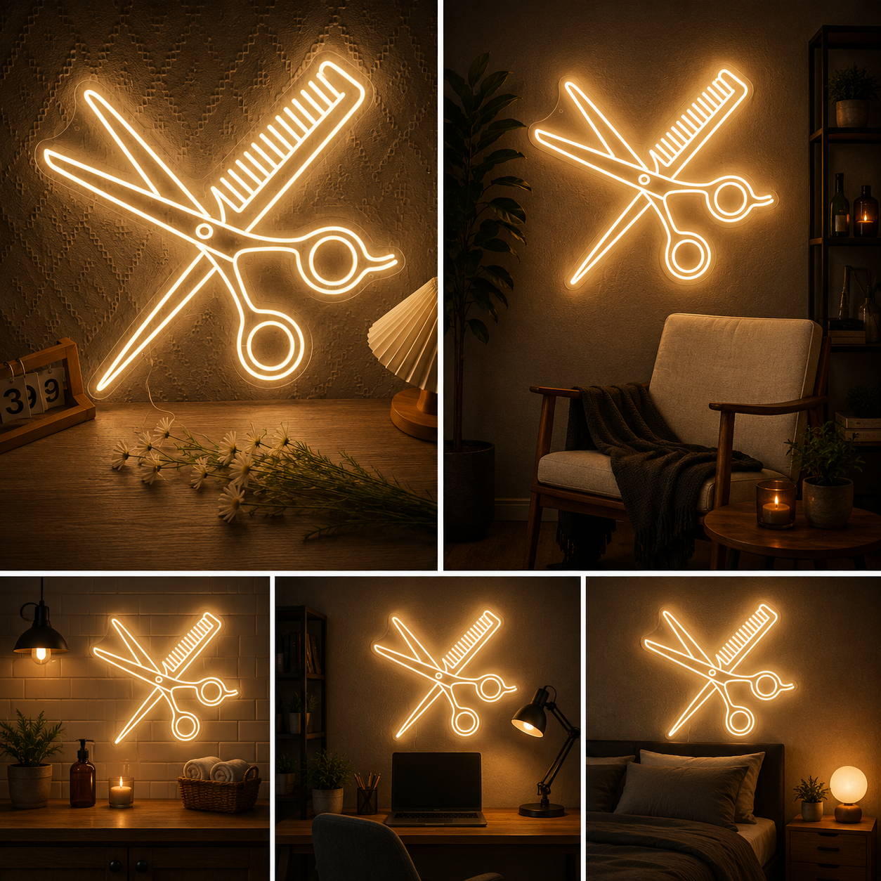 Scissor Comb Neon Sign | Comb Custom Neon Sign | Neon for Salon (20 By 20 Inches)