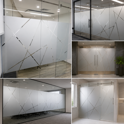 Abstract Line Frosted Glass Film for Office Partitions | Modern Designer Privacy Vinyl for Glass Doors & Cabins | Geometric Stripe Pattern
