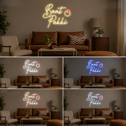 Personalized Baat Pakki Neon Acrylic Name Sign with Warm LED Glow for Home Decor