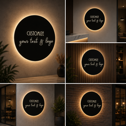 LED Circular Custom Logo Sign Backlit Round Wall Sign with Personalized Text for Business Branding and Interior Decor