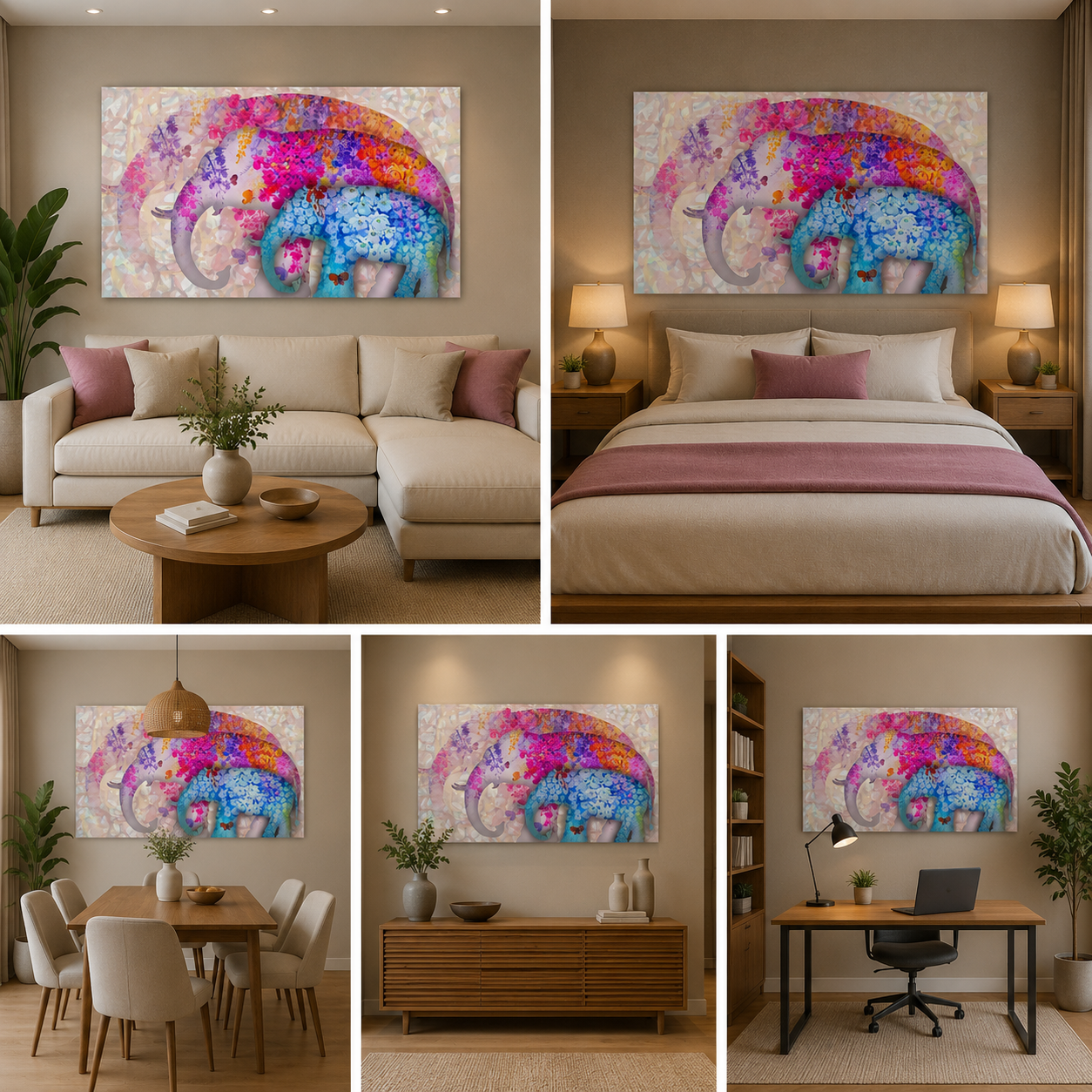 An Elephant Family Painting Frame for Wall Decor (48x24 In)