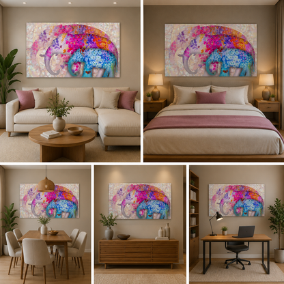 An Elephant Family Painting Frame for Wall Decor (48x24 In)