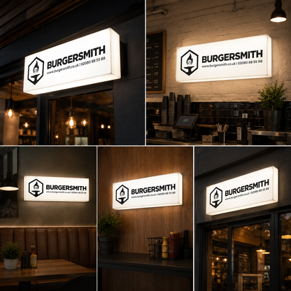 Custom Hanging Restaurant Light Box Sign | LED Burger Shop Display Board | Illuminated Storefront Branding Signage for Fast Food Outlet