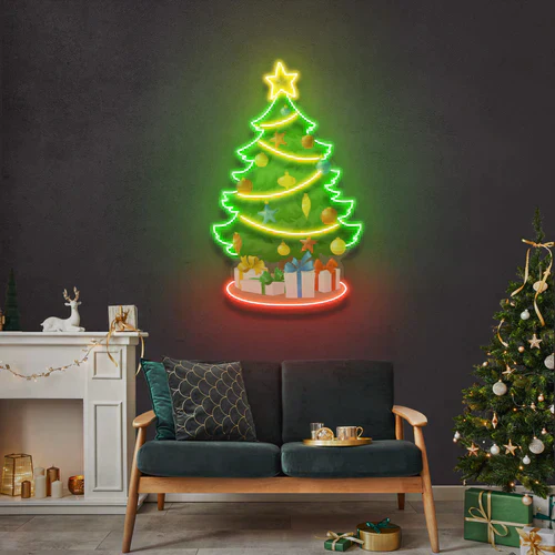 Decorated Christmas Tree Neon Sign Board LED Festive Neon Light Wall Decor
